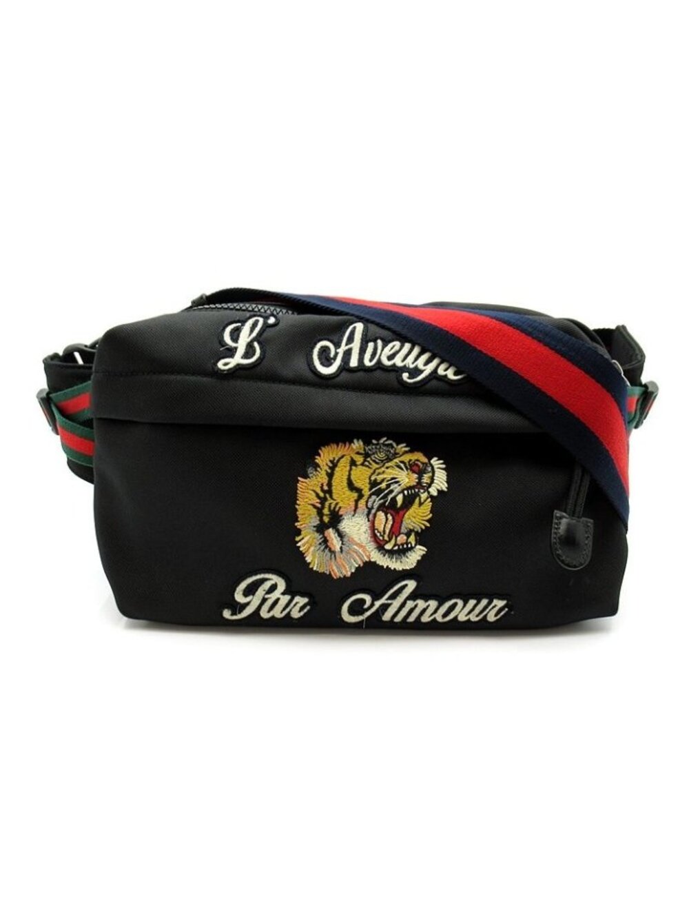 Gucci Embroidered Tiger Belt Bag Nylon Black
